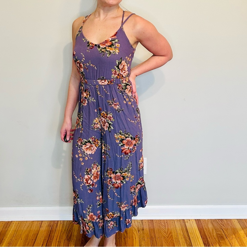 American Eagle Purple Floral Jumpsuit